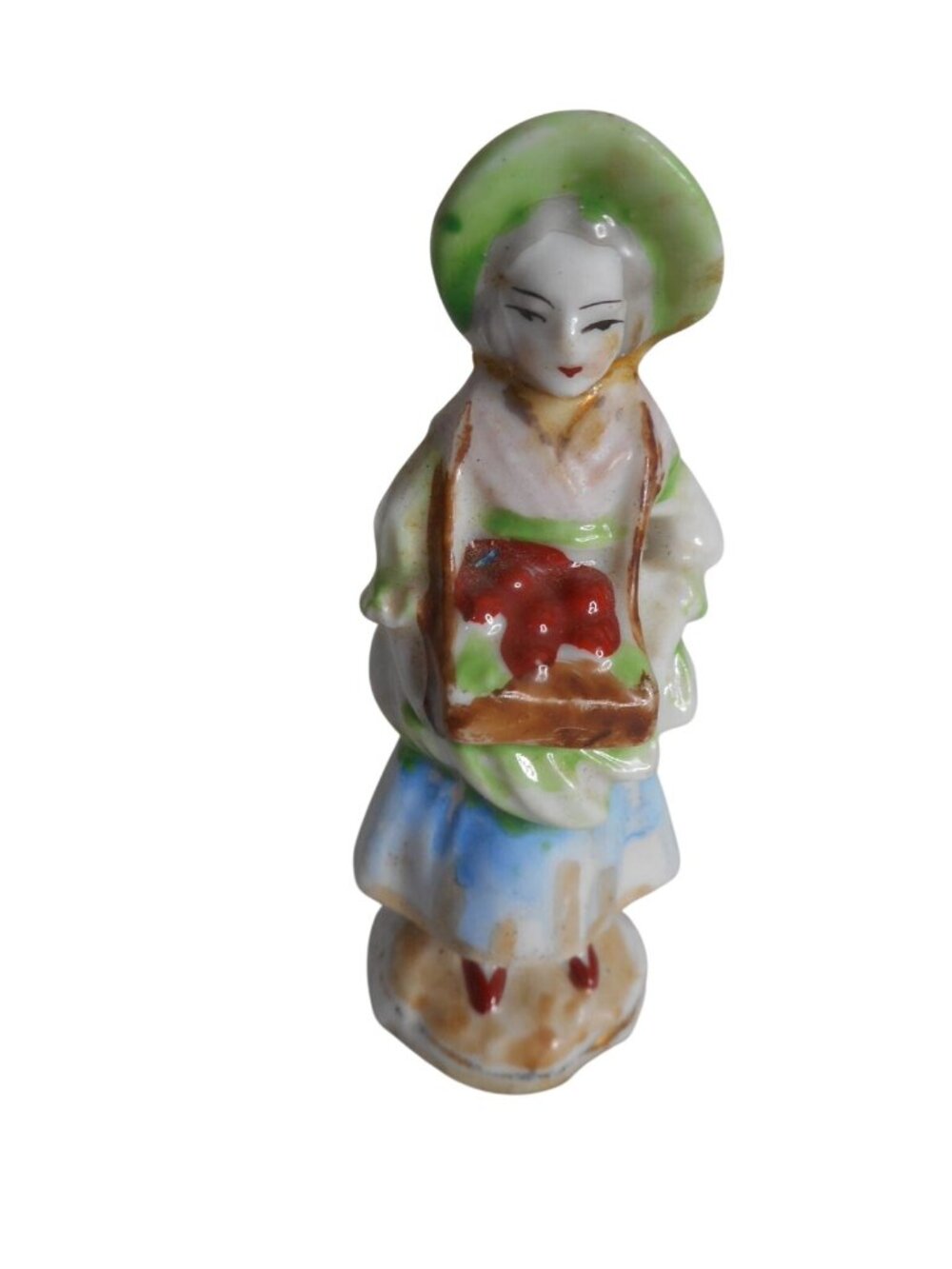 Vintage Occupied Japan Street Vendor Selling Apples Figurine Estate Find
